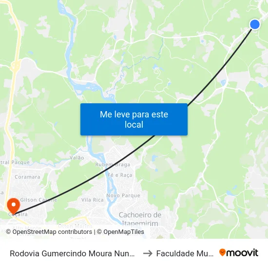 Rodovia Gumercindo Moura Nunes, 1157 to Faculdade Multivix map