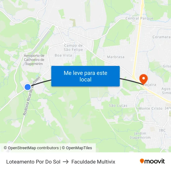 Loteamento Por Do Sol to Faculdade Multivix map