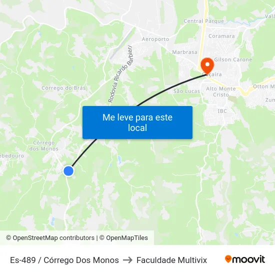 Es-489 / Córrego Dos Monos to Faculdade Multivix map