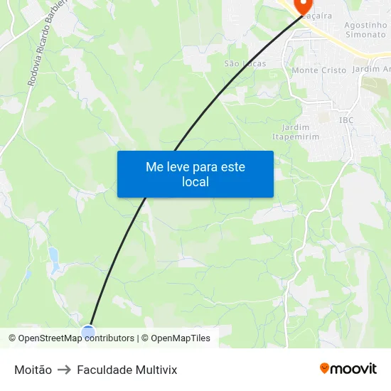 Moitão to Faculdade Multivix map