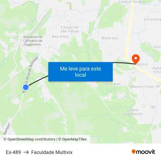 Es-489 to Faculdade Multivix map