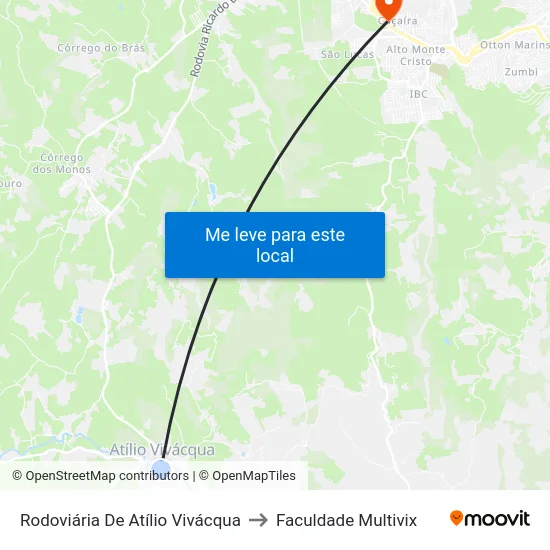 Rodoviária De Atílio Vivácqua to Faculdade Multivix map