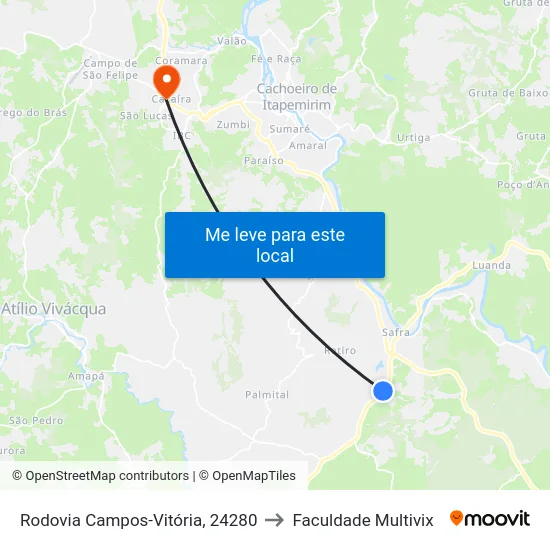 Rodovia Campos-Vitória, 24280 to Faculdade Multivix map