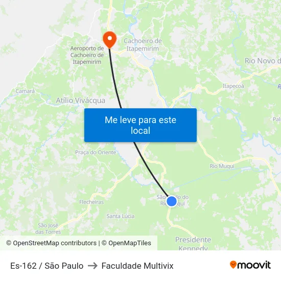Es-162 / São Paulo to Faculdade Multivix map