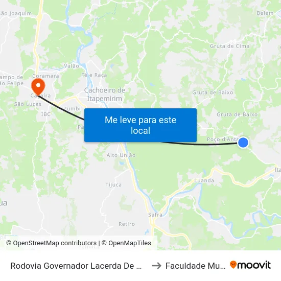 Rodovia Governador Lacerda De Aguiar, 10 to Faculdade Multivix map