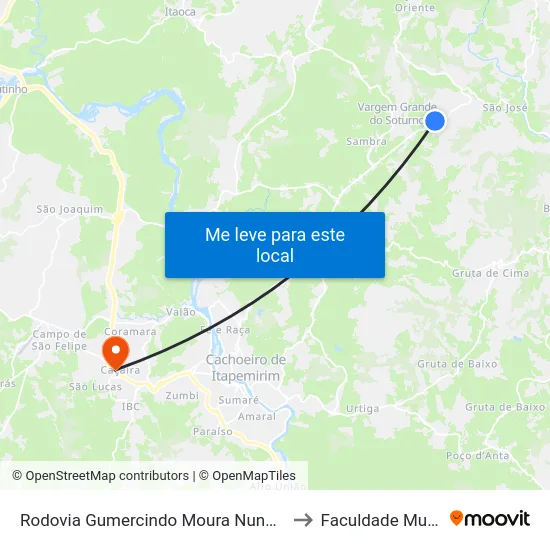 Rodovia Gumercindo Moura Nunes, 4230 to Faculdade Multivix map