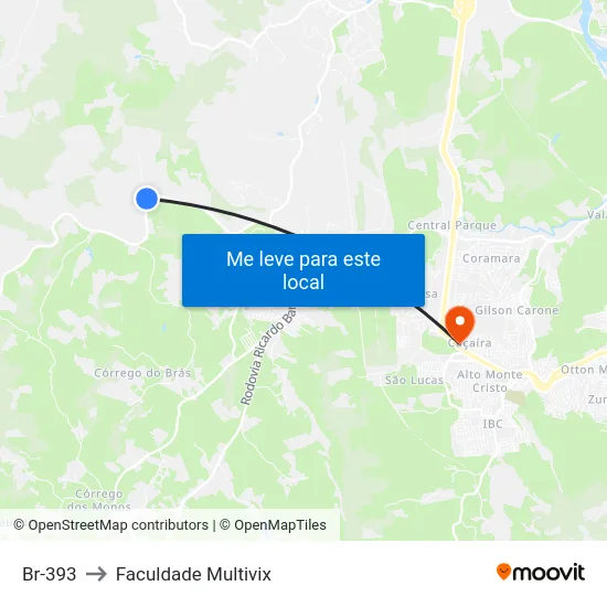 Br-393 to Faculdade Multivix map