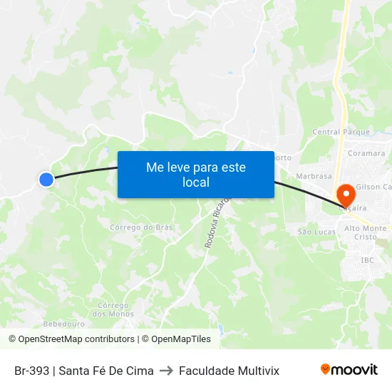 Br-393 | Santa Fé De Cima to Faculdade Multivix map