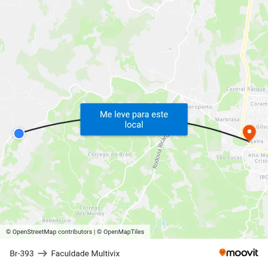 Br-393 to Faculdade Multivix map
