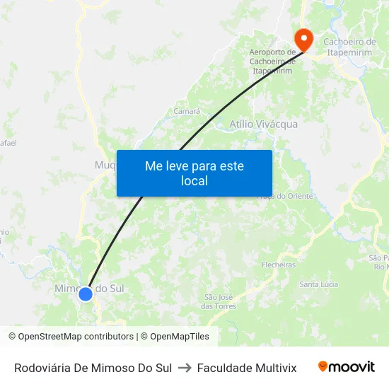 Rodoviária De Mimoso Do Sul to Faculdade Multivix map