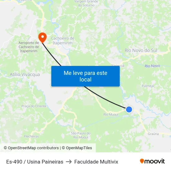 Es-490 / Usina Paineiras to Faculdade Multivix map