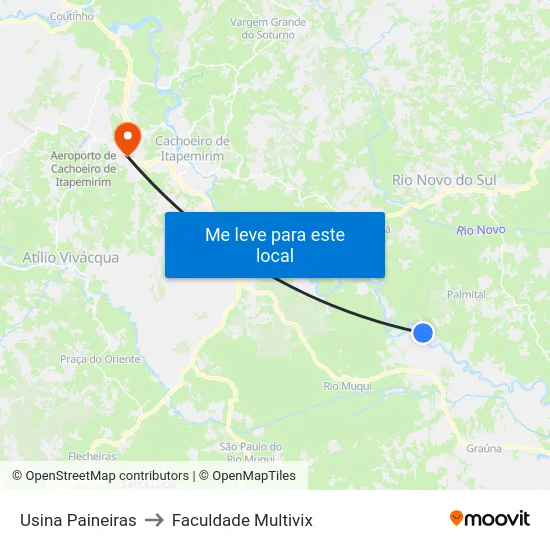 Usina Paineiras to Faculdade Multivix map