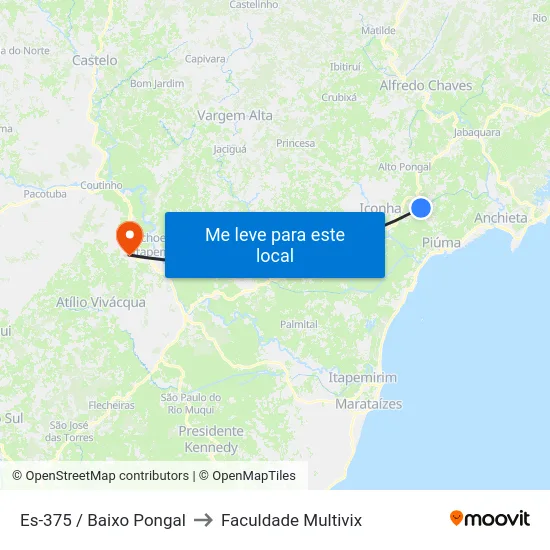 Es-375 / Baixo Pongal to Faculdade Multivix map