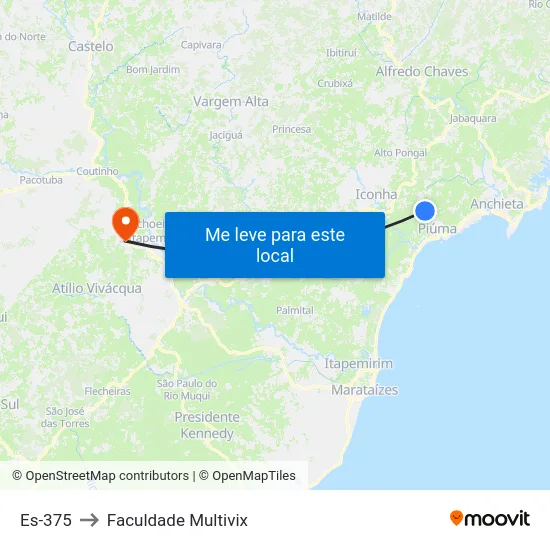 Es-375 to Faculdade Multivix map