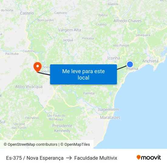 Es-375 / Nova Esperança to Faculdade Multivix map