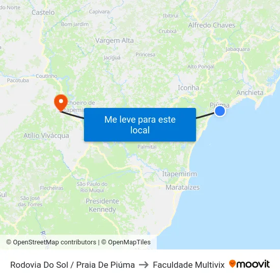 Rodovia Do Sol / Praia De Piúma to Faculdade Multivix map