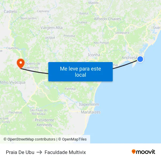 Praia De Ubu to Faculdade Multivix map