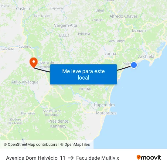 Avenida Dom Helvécio, 11 to Faculdade Multivix map