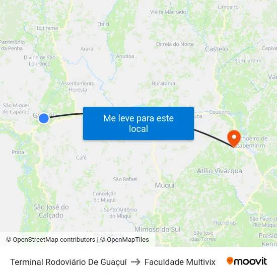 Terminal Rodoviário De Guaçuí to Faculdade Multivix map