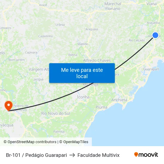 Br-101 / Pedágio Guarapari to Faculdade Multivix map