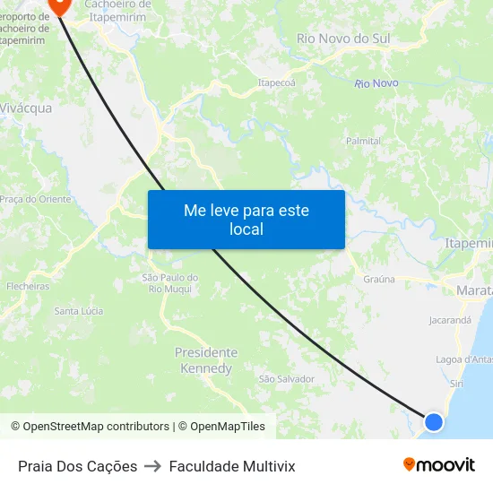 Praia Dos Cações to Faculdade Multivix map
