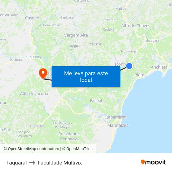 Taquaral to Faculdade Multivix map