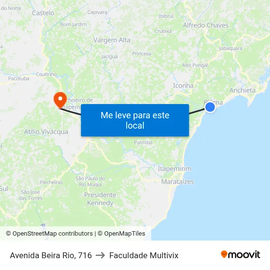 Avenida Beira Rio, 716 to Faculdade Multivix map