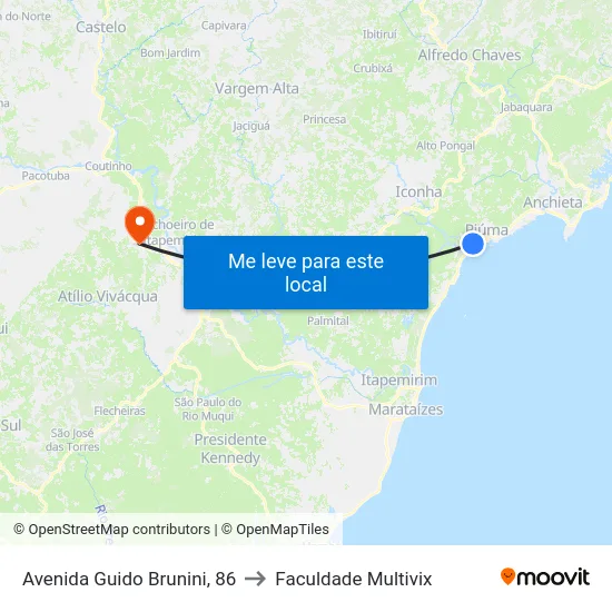 Avenida Guido Brunini, 86 to Faculdade Multivix map