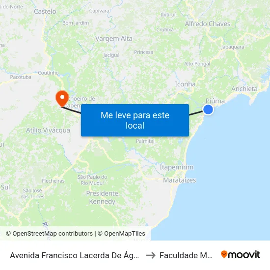 Avenida Francisco Lacerda De Águiar, 2052 to Faculdade Multivix map
