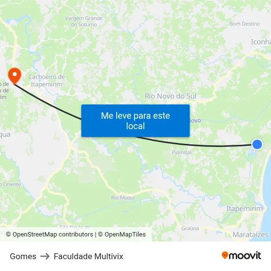 Gomes to Faculdade Multivix map