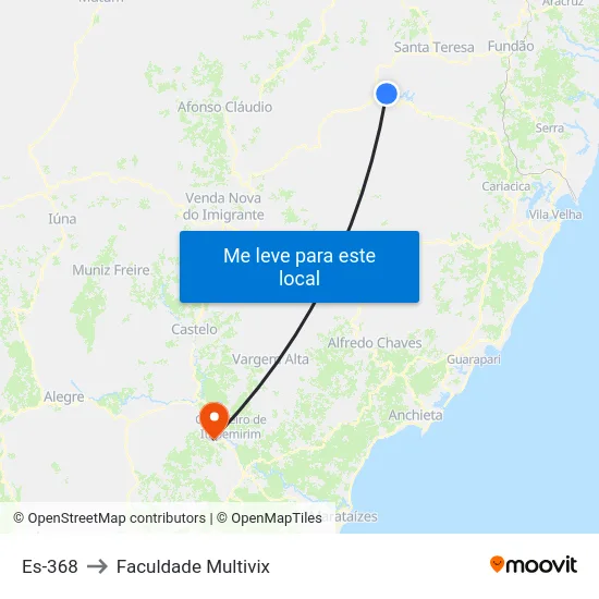 Es-368 to Faculdade Multivix map