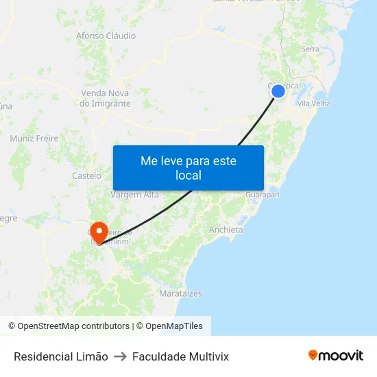 Residencial Limão to Faculdade Multivix map