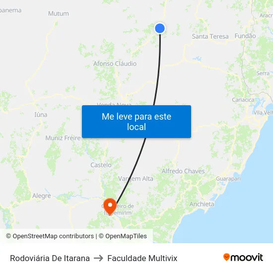 Rodoviária De Itarana to Faculdade Multivix map