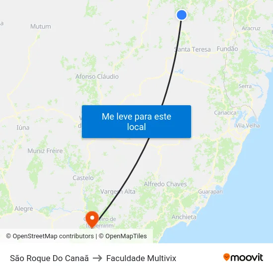 São Roque Do Canaã to Faculdade Multivix map