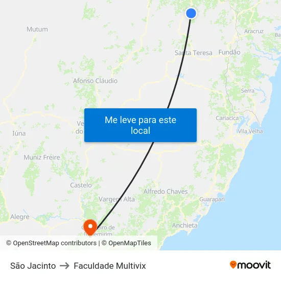 São Jacinto to Faculdade Multivix map
