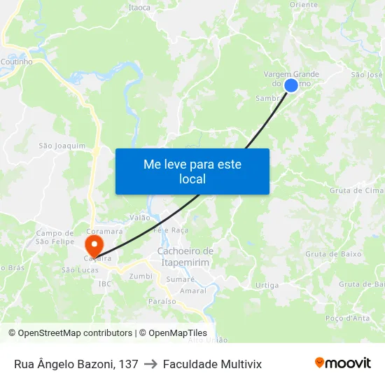 Rua Ângelo Bazoni, 137 to Faculdade Multivix map