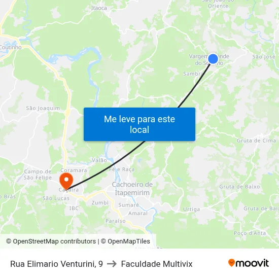 Rua Elimario Venturini, 9 to Faculdade Multivix map