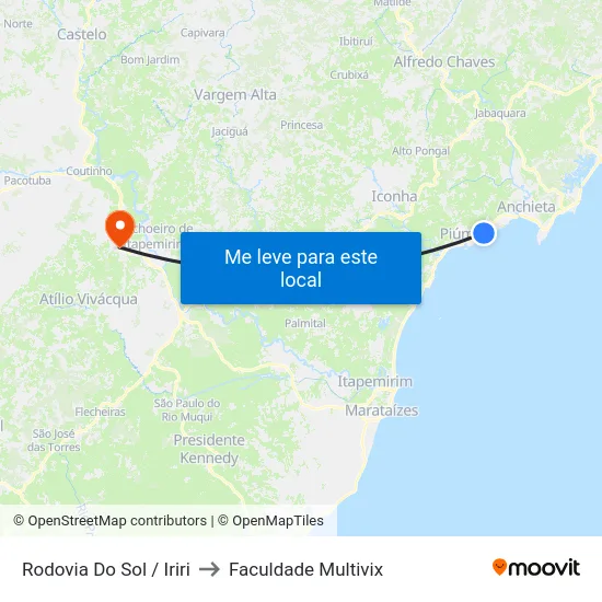 Rodovia Do Sol / Iriri to Faculdade Multivix map