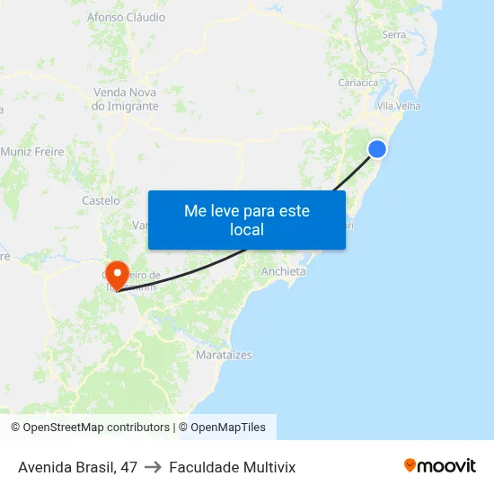 Avenida Brasil, 47 to Faculdade Multivix map