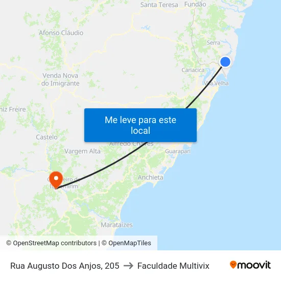 Rua Augusto Dos Anjos, 205 to Faculdade Multivix map