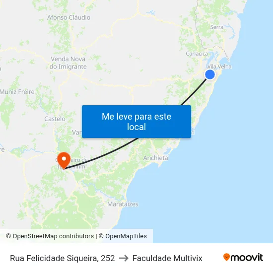 Rua Felicidade Siqueira, 252 to Faculdade Multivix map