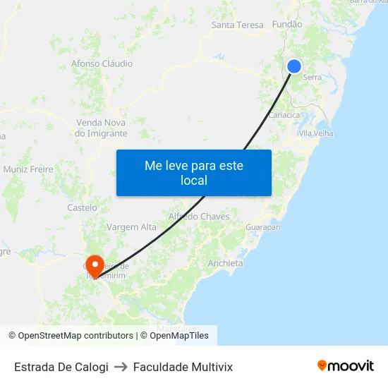 Estrada De Calogi to Faculdade Multivix map