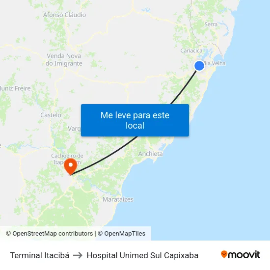 Terminal Itacibá to Hospital Unimed Sul Capixaba map