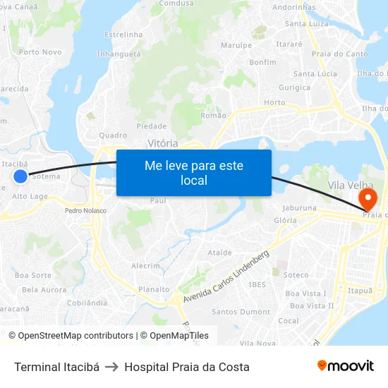 Terminal Itacibá to Hospital Praia da Costa map