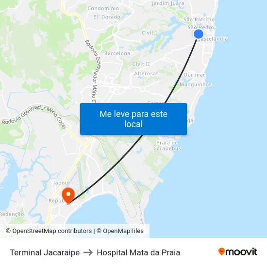Terminal Jacaraipe to Hospital Mata da Praia map