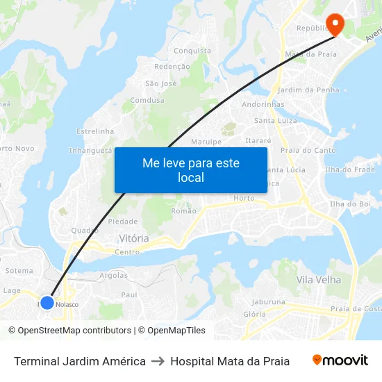 Terminal Jardim América to Hospital Mata da Praia map
