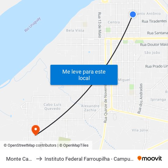 Monte Caseros to Instituto Federal Farroupilha - Campus Uruguaiana map