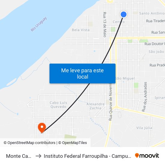 Monte Caseros to Instituto Federal Farroupilha - Campus Uruguaiana map