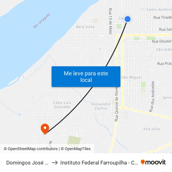 Domingos José De Almeida to Instituto Federal Farroupilha - Campus Uruguaiana map