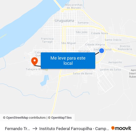 Fernando Tramunt to Instituto Federal Farroupilha - Campus Uruguaiana map